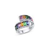 18kt White Gold Diamond Rainbow Sapphire Bypass Ring