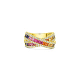 18kt Yellow Gold Rainbow Sapphire Diamond "X" Overlap Ring