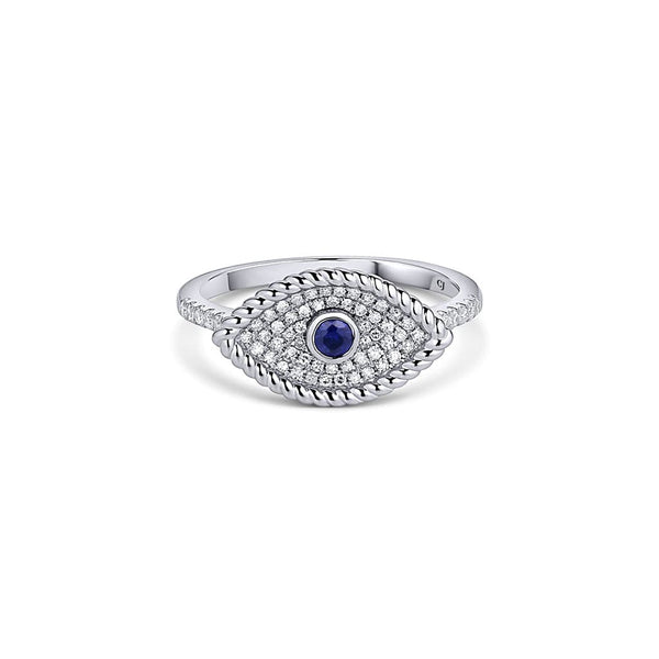 14kt White Gold Diamond Sapphire Evil Eye Ring