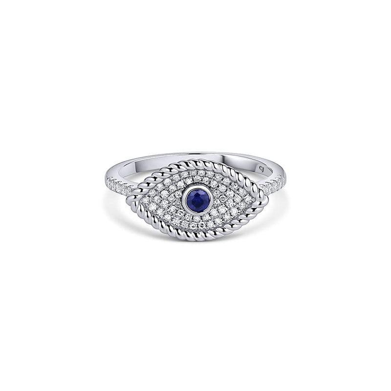 14kt White Gold Diamond Sapphire Evil Eye Ring