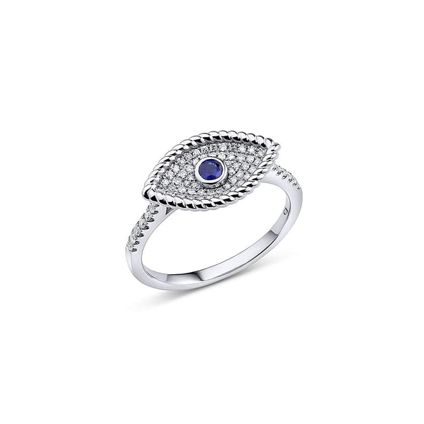 14kt White Gold Diamond Sapphire Evil Eye Ring