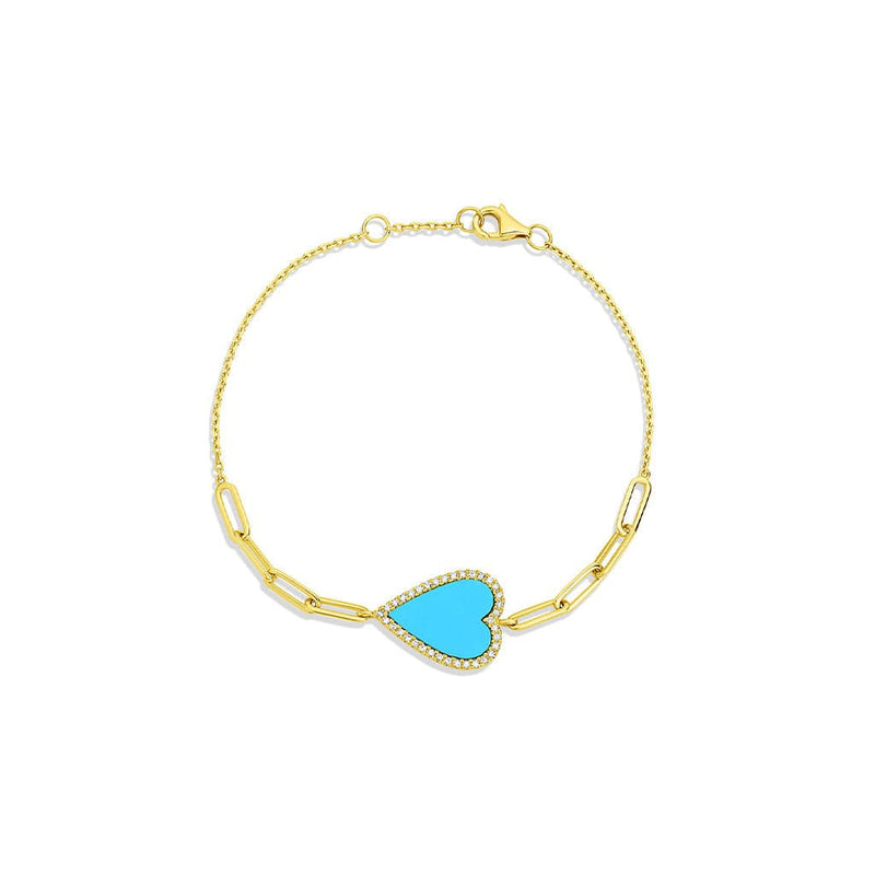 14kt Yellow Gold Turquoise Diamond Heart Bracelet