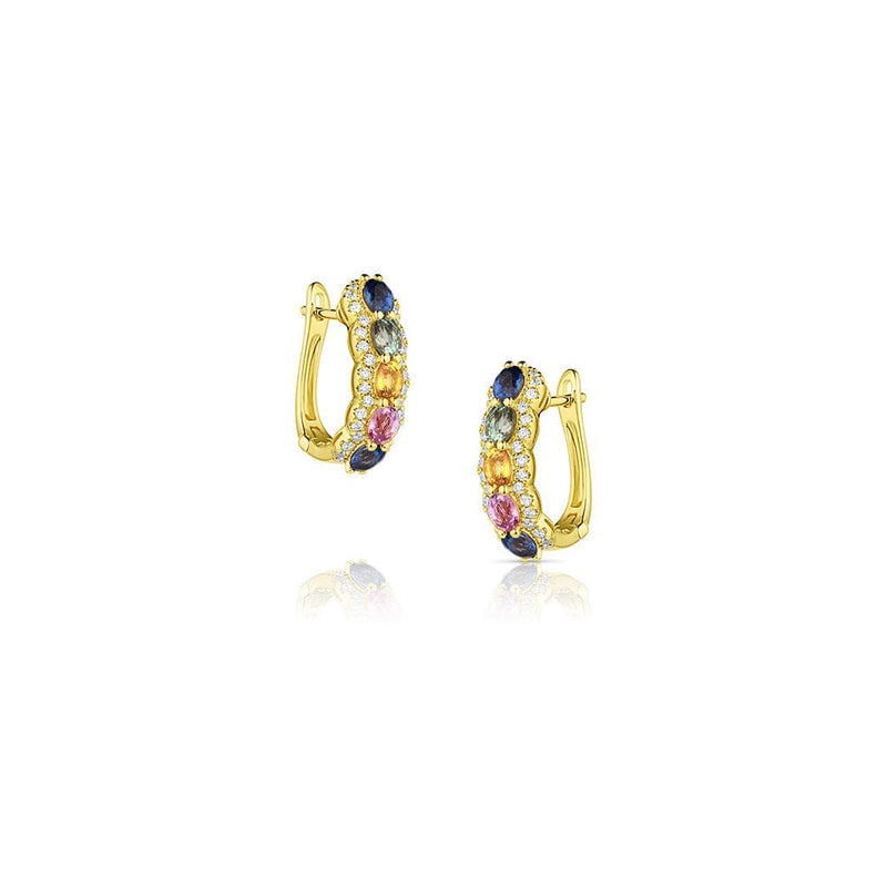 18kt Yellow Gold Diamond Rainbow Sapphire Earrings