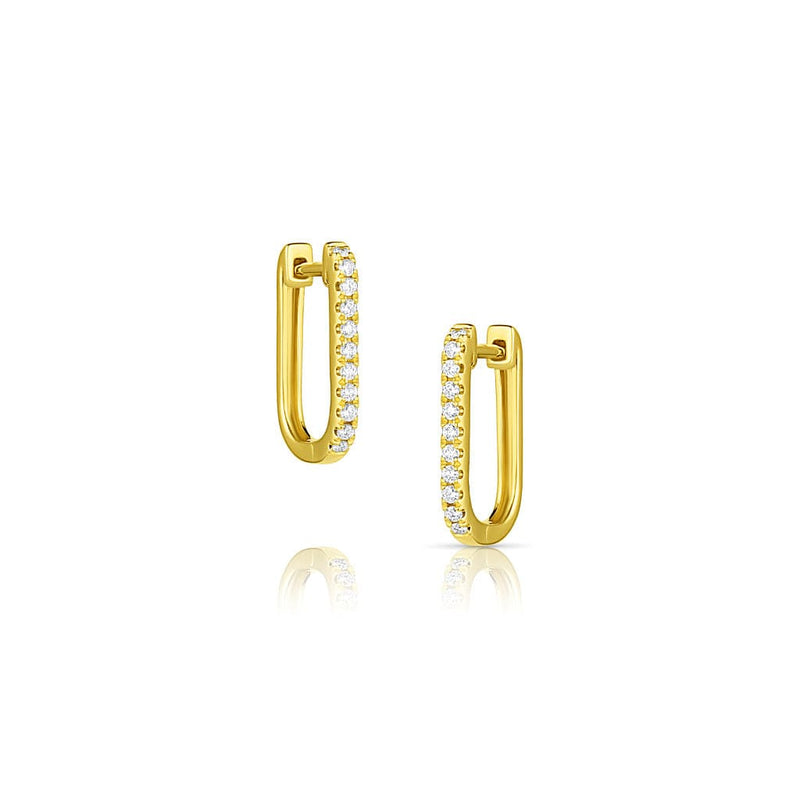 18kt Yellow Gold Diamond Rectangular Huggy Hoop Earrings