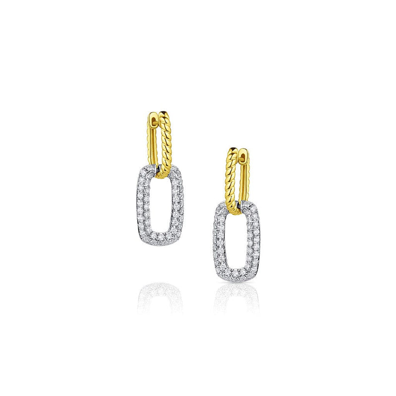 18kt Yellow Gold Diamond Drop Double Rectangular Earrings