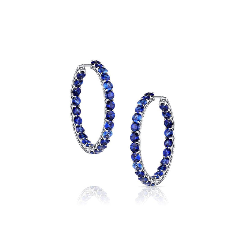 18kt White Gold 15.19ctw Blue Sapphire Hoop Earrings