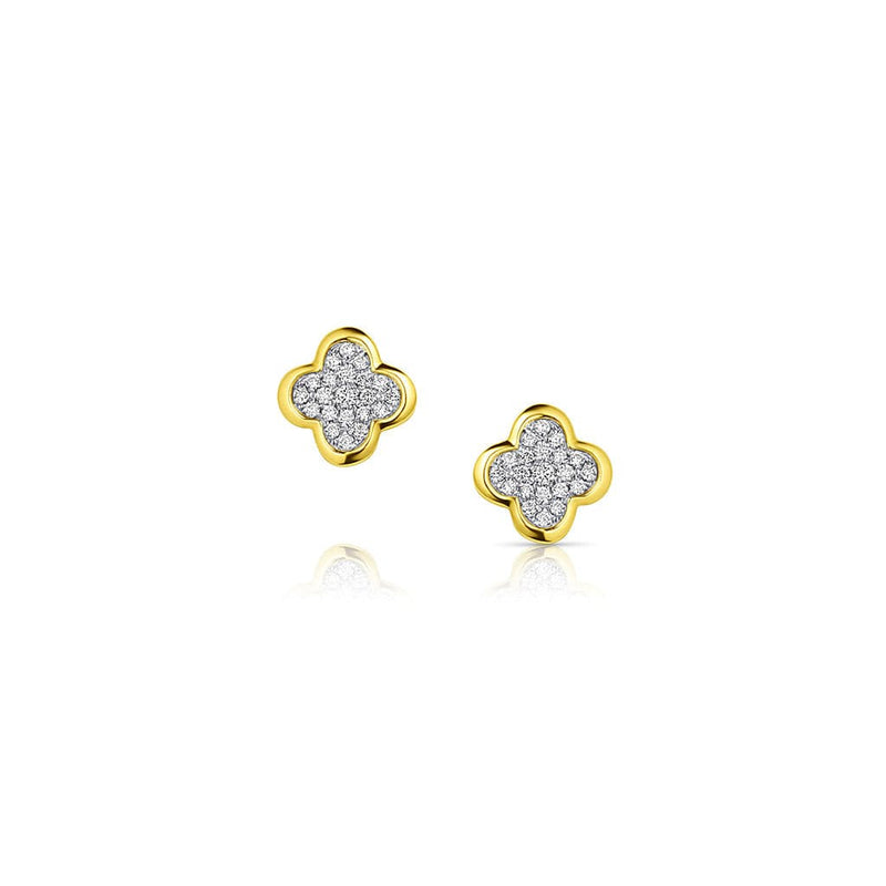 18kt Yellow Gold Pavé Diamond Quatrefoil Stud Earrings
