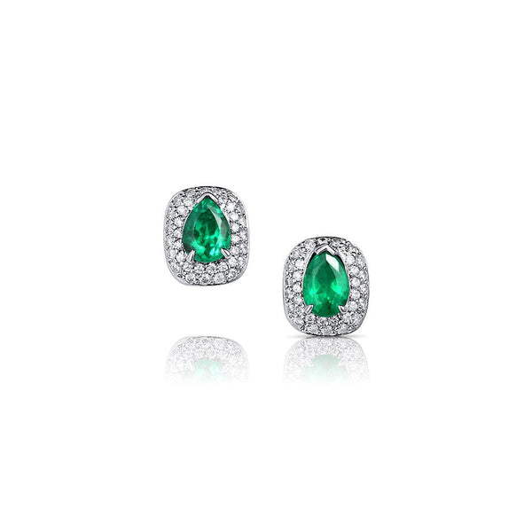 Estate Platinum 1.50ctw Brazilian Emerald Diamond Stud Earrings, GIA Certified