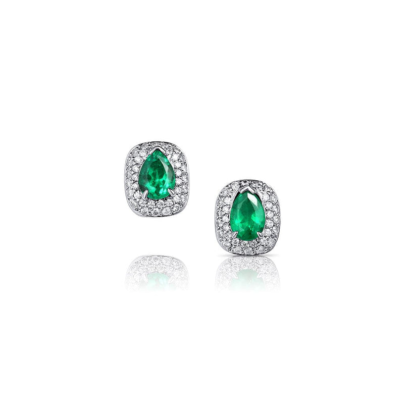 Estate Platinum 1.50ctw Brazilian Emerald Diamond Stud Earrings, GIA Certified