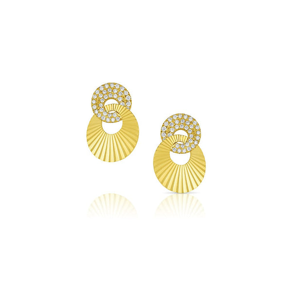 18kt Yellow Gold Diamond Double Round Fluted Earrings