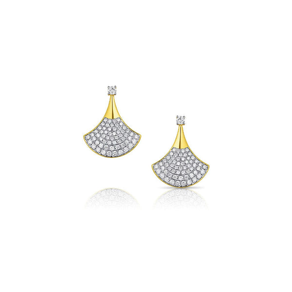 18kt Yellow Gold 0.89ctw Pavé Diamond Fan Earrings