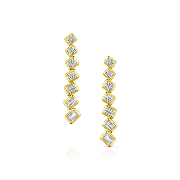 18kt Yellow Gold 0.65ctw Diamond Baguette Cluster Offset Earrings