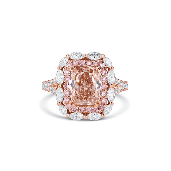 18kt Rose Gold 3.03ct Fancy Brown Pink Cushion Cut Diamond Ring