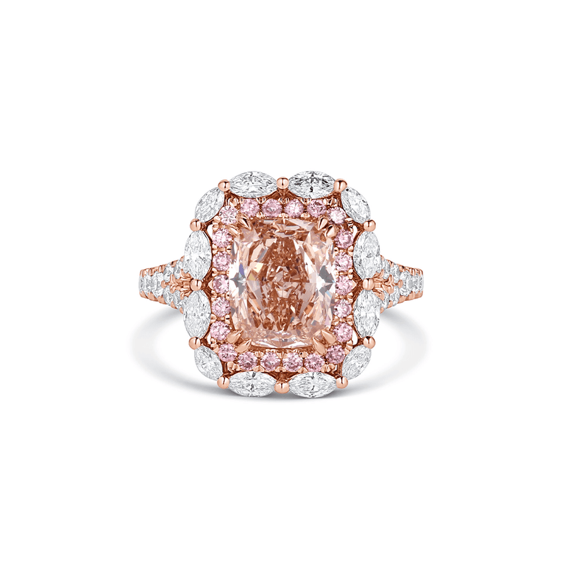 18kt Rose Gold 3.03ct Fancy Brown Pink Cushion Cut Diamond Ring