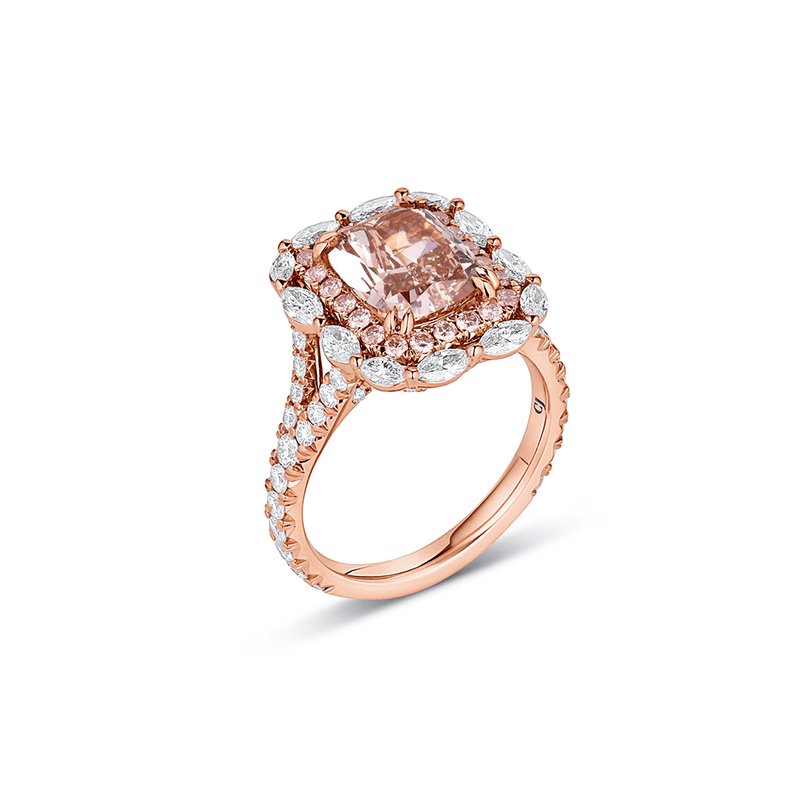 18kt Rose Gold 3.03ct Fancy Brown Pink Cushion Cut Diamond Ring