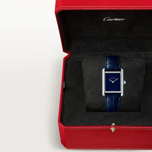 Tank Must de Cartier watch, Large model, high autonomy quartz movement, steel, leather CRWSTA0114