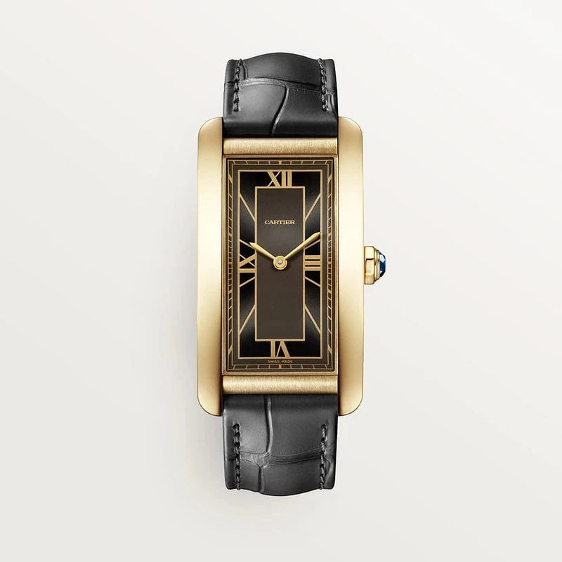 Tank Américaine watch, Large model, automatic movement, yellow gold, leather CRWGTA0295