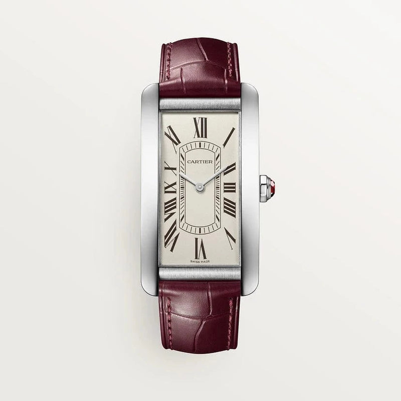 Tank Américaine watch, Large model, automatic movement, platinum, leather CRWGTA0296