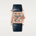 Tank Française skeleton watch, Large model, manual skeleton movement, rose gold, leather CRWHTA0027