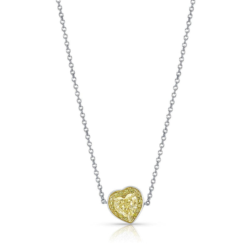 Rivière 18k Yellow Gold Platinum Fancy Yellow Diamond Heart Necklace