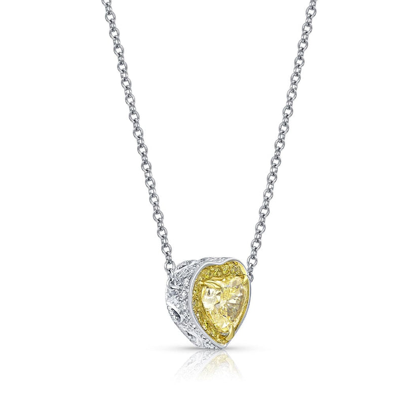Rivière 18k Yellow Gold Platinum Fancy Yellow Diamond Heart Necklace