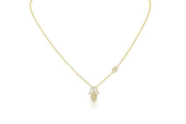 18kt Yellow Gold Diamond Hamsa Necklace 