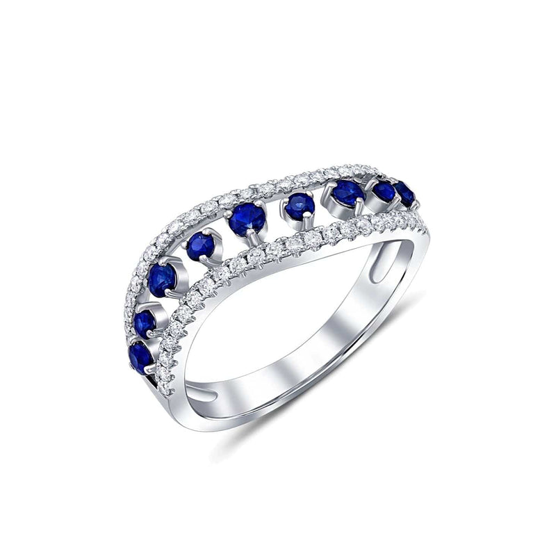 18 kt White Gold Sapphire and Diamond Wave Band