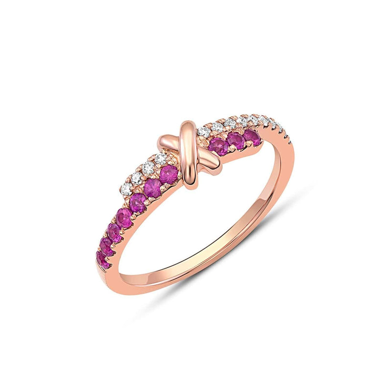 18kt Rose Gold Diamond & Pink Sapphire Crossover Band Ring