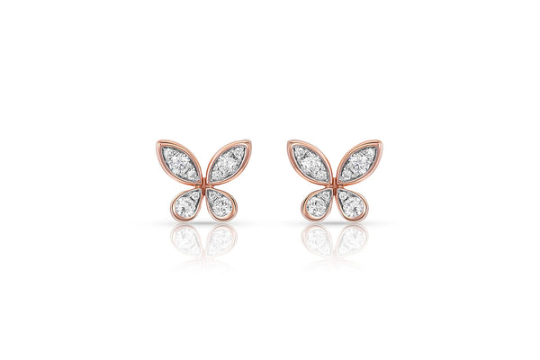 18kt Rose Gold Diamond Butterfly Stud Earrings