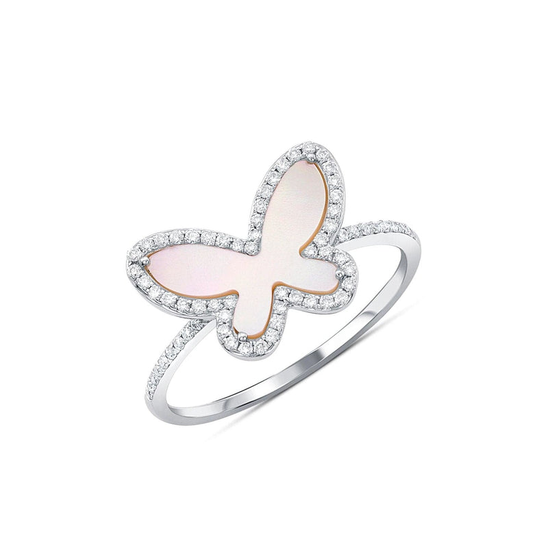 18kt White Gold Pink Mother-of-Pearl Butterfly Ring