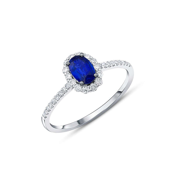 14kt White Gold Oval Sapphire Halo Ring