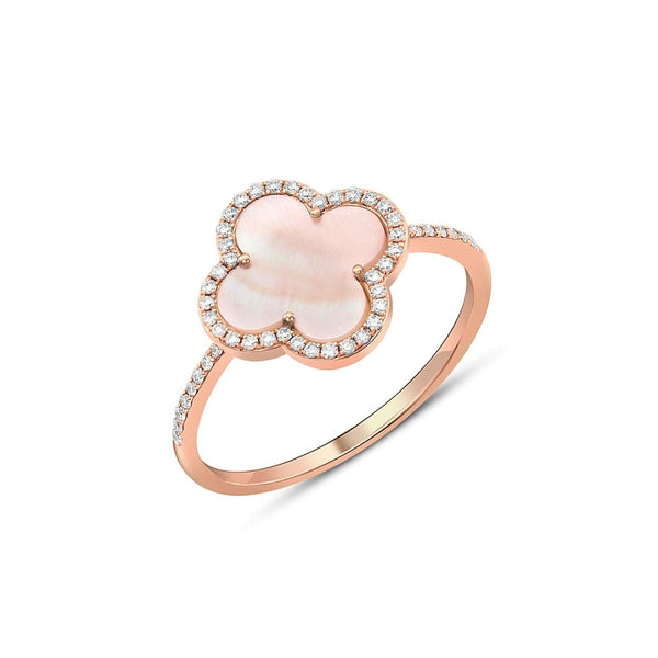 18kt Rose Gold Quatrefoil Pink Mother-of-Pearl Diamond Ring
