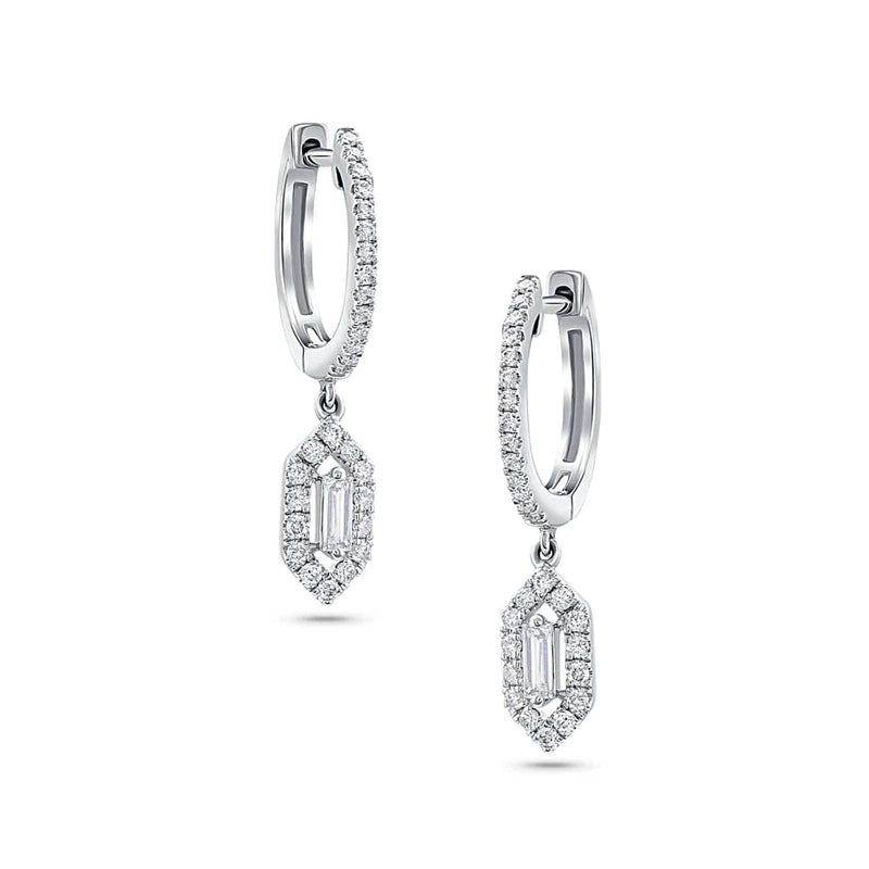 18 kt White Gold Diamond Hexagon Dangle Earrings