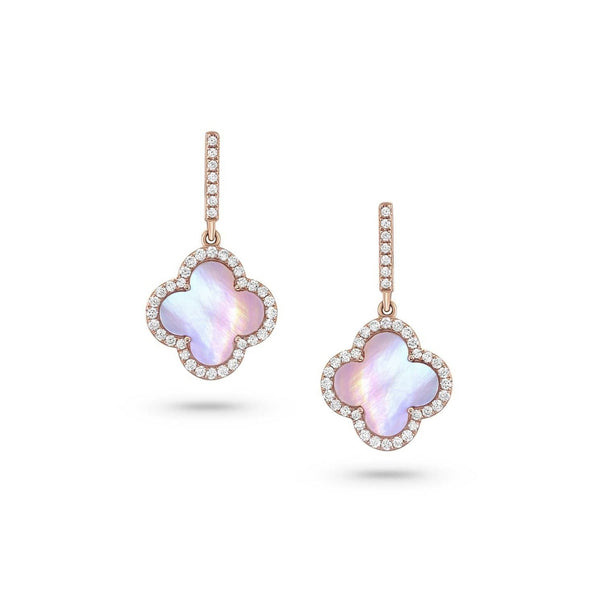 18kt Rose Gold Quatrefoil Mother-of-Pearl Diamond Earrings