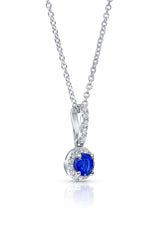 18k White Gold Round Brilliant Diamond Sapphire Pendant Necklace