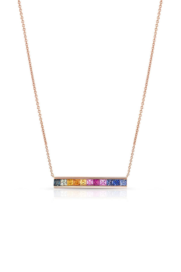 18kt Rose Gold Rainbow Bar Necklace