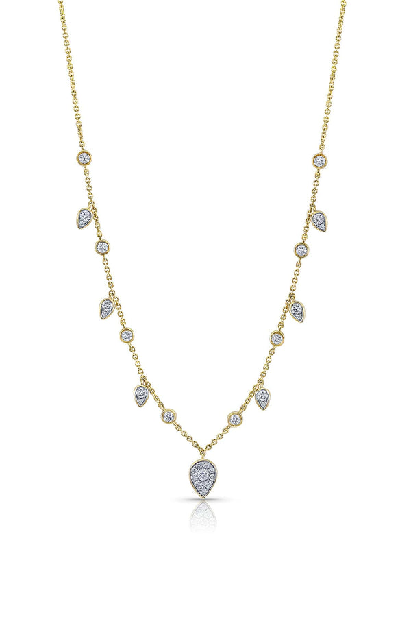 18 kt Yellow Gold Leaf Motif Diamond Dangle Necklace