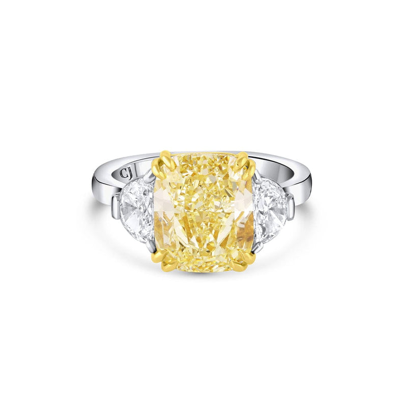 Rivière Platinum 18ky 5.01ct Fancy Yellow Diamond and Half Moon Diamond Ring, GIA Certified