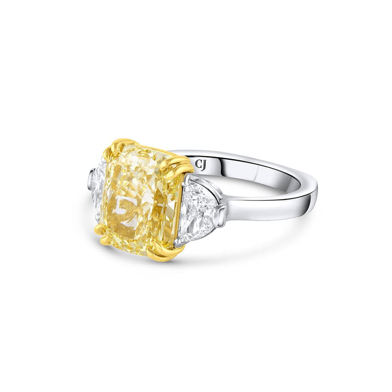 Rivière Platinum 18ky 5.01ct Fancy Yellow Diamond and Half Moon Diamond Ring, GIA Certified