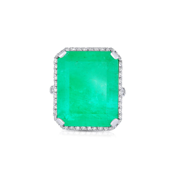 Platinum 21.49ct. Colombia Emerald Cut Emerald Diamond Ring