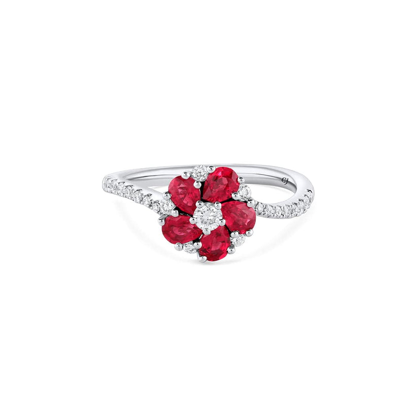 18k White Gold 0.91ctw Ruby and Diamond Flower Ring