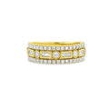 18k Yellow Gold 0.77ctw Diamond Round and Baguette 3 row Ring