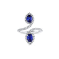 18k White Gold Pear-Shaped Blue Sapphire Diamond Bypass Ring