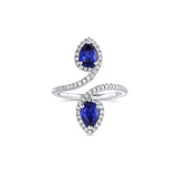 18k White Gold Pear-Shaped Blue Sapphire Diamond Bypass Ring