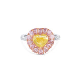 Platinum 18K Yellow Rose Gold Fancy Vivid Diamonds Heart Shaped Ring, GIA Certified