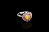 Platinum 18K Yellow Rose Gold Fancy Vivid Diamonds Heart Shaped Ring, GIA Certified