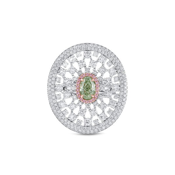 18k White Gold 1.96ct Fancy Green Diamond Cocktail Ring, GIA Certified