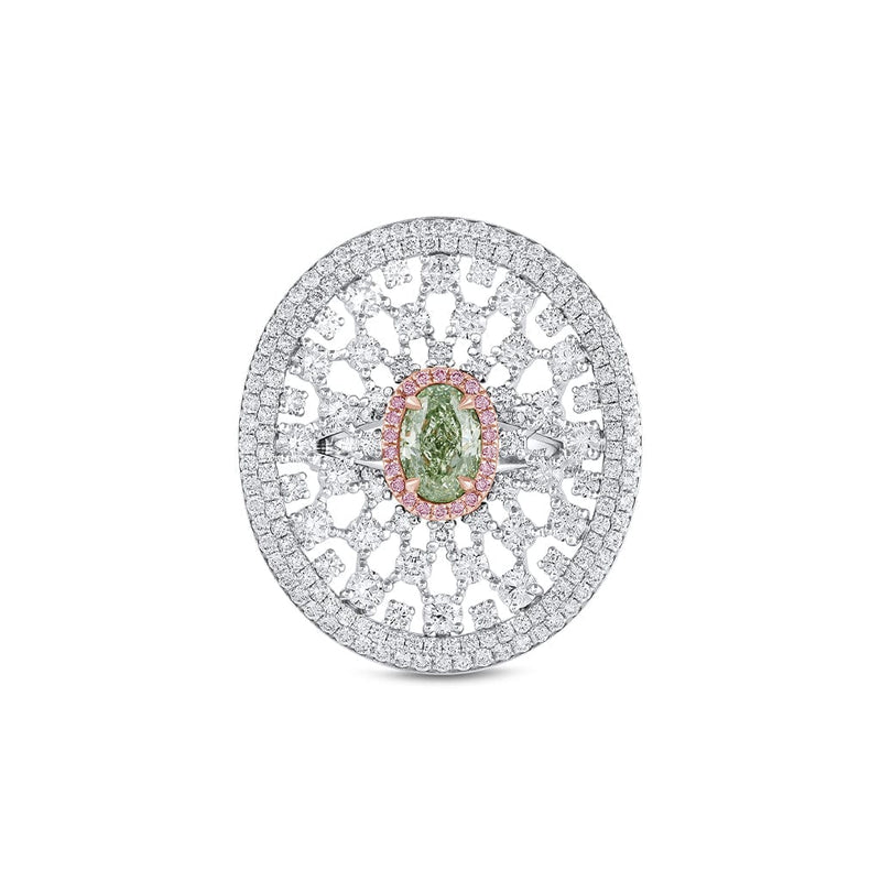 18k White Gold 1.96ct Fancy Green Diamond Cocktail Ring, GIA Certified