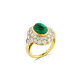 Harry Winston 18K Yellow Gold 4.67ct Cabochon Emerald Diamond Ring