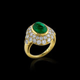 Harry Winston 18K Yellow Gold 4.67ct Cabochon Emerald Diamond Ring